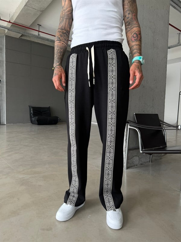 Premium Ön Şerit Detaylı Baggy Eşofman - Siyah