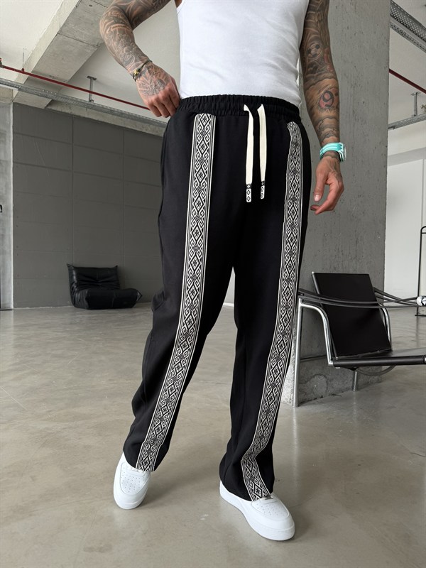 Premium Ön Şerit Detaylı Baggy Eşofman - Siyah