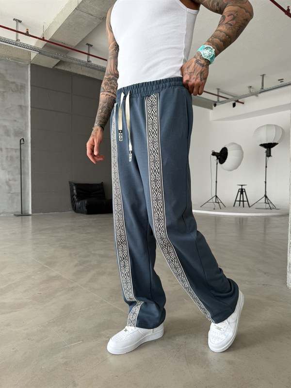 Premium Ön Şerit Detaylı Baggy Eşofman - İndigo