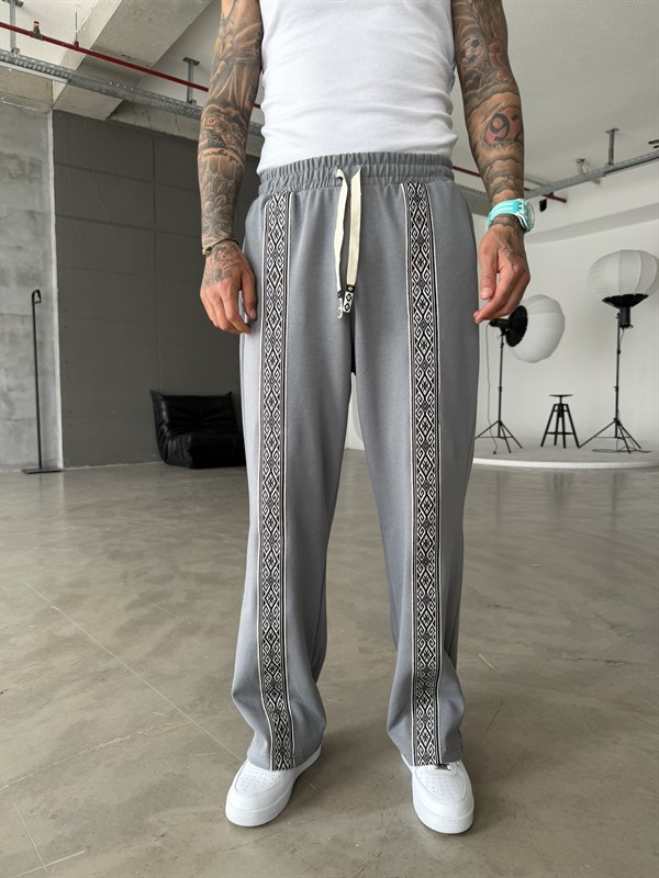 Premium Ön Şerit Detaylı Baggy Eşofman - Füme