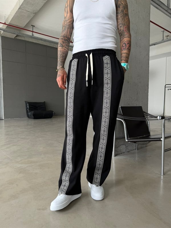 Premium Ön Şerit Detaylı Baggy Eşofman - Siyah