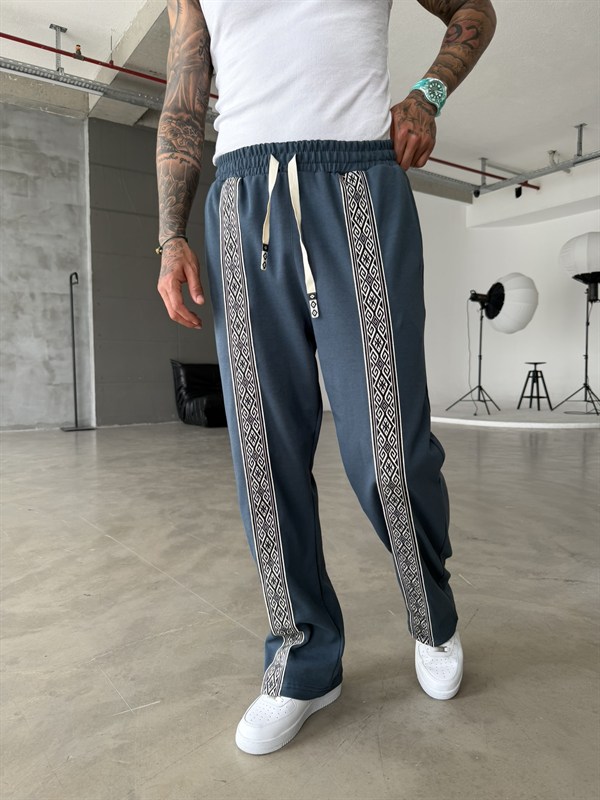 Premium Ön Şerit Detaylı Baggy Eşofman - İndigo