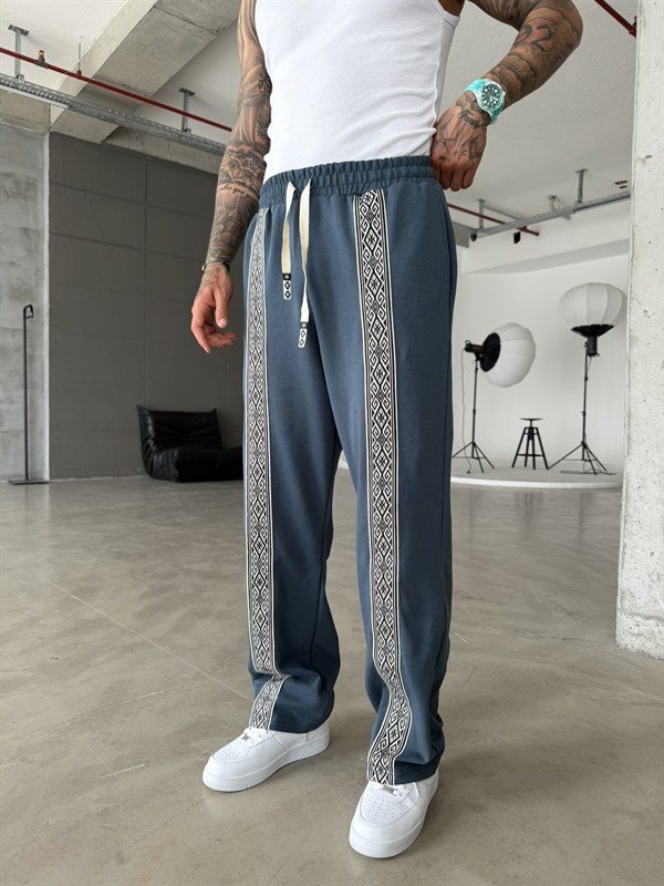 Premium Ön Şerit Detaylı Baggy Eşofman - İndigo