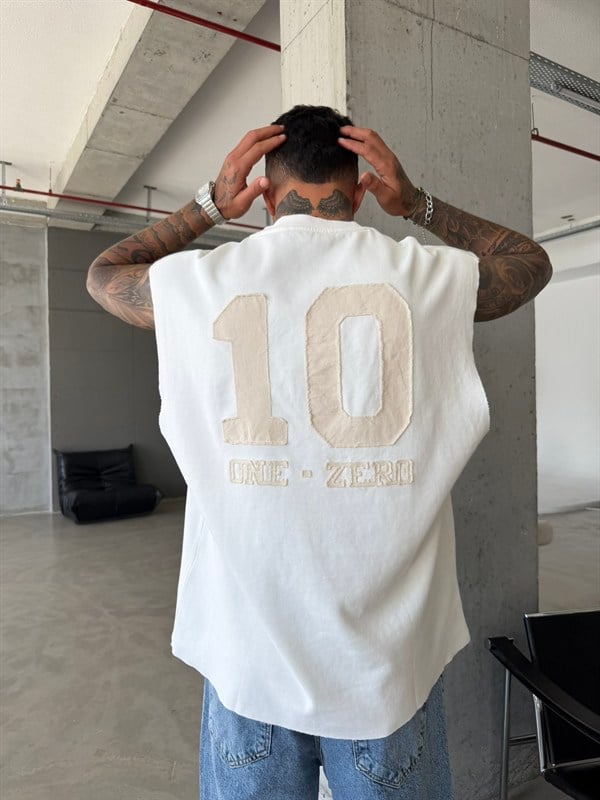 Premium One - Zero Nakışlı Sıfır Kol T-Shirt - Beyaz