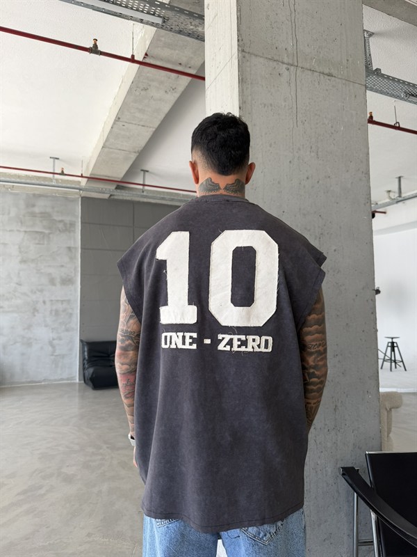 Premium One - Zero Nakışlı Sıfır Kol T-Shirt - Kahve
