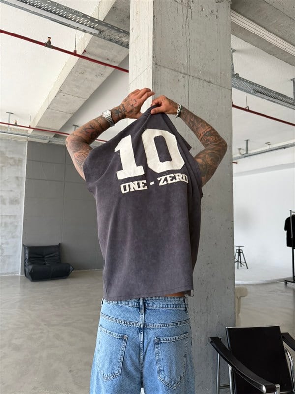 Premium One - Zero Nakışlı Sıfır Kol T-Shirt - Kahve