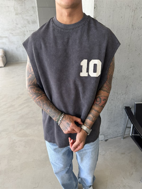 Premium One - Zero Nakışlı Sıfır Kol T-Shirt - Kahve