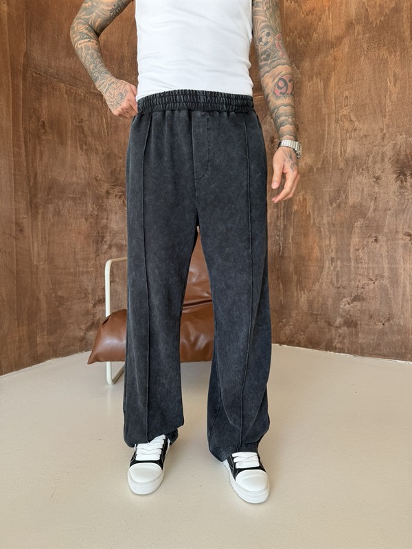 Premium Paça Fermuarlı Yıkamalı Baggy Eşofman - Siyah