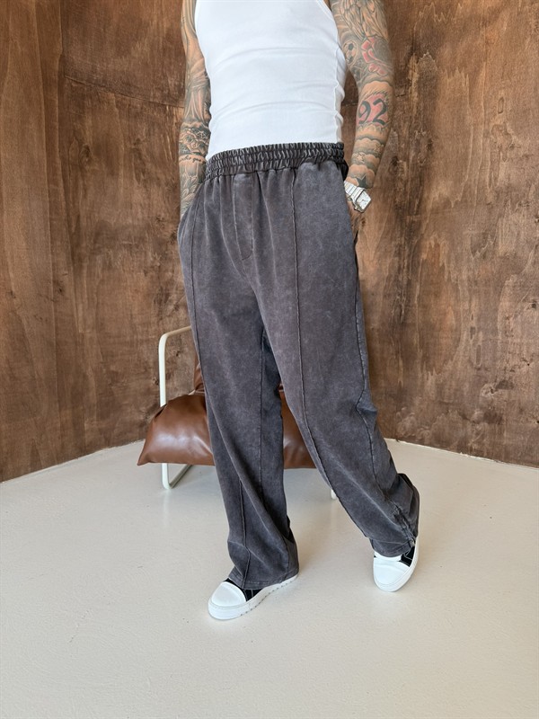 Premium Paça Fermuarlı Yıkamalı Baggy Eşofman - Kahve