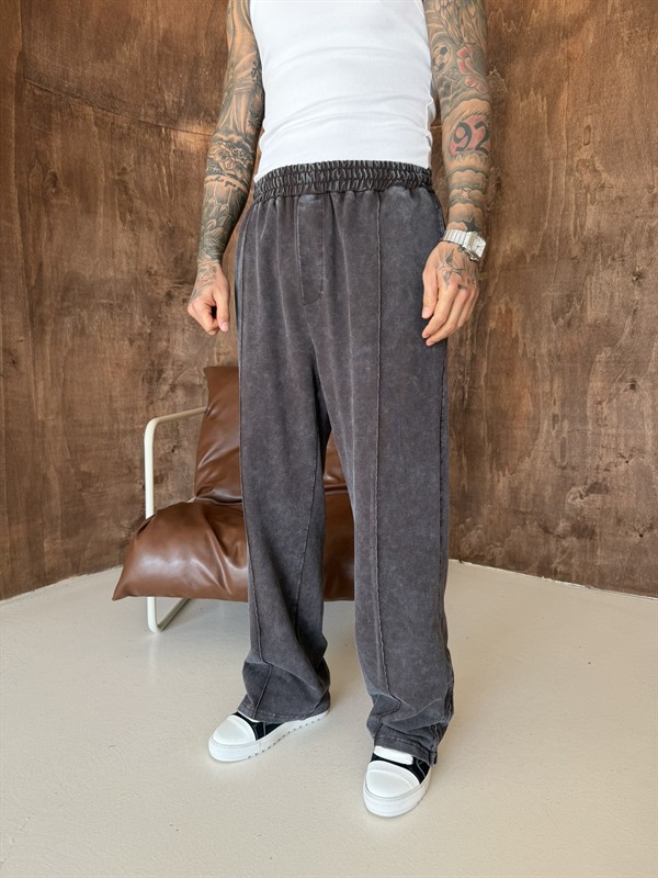 Premium Paça Fermuarlı Yıkamalı Baggy Eşofman - Kahve