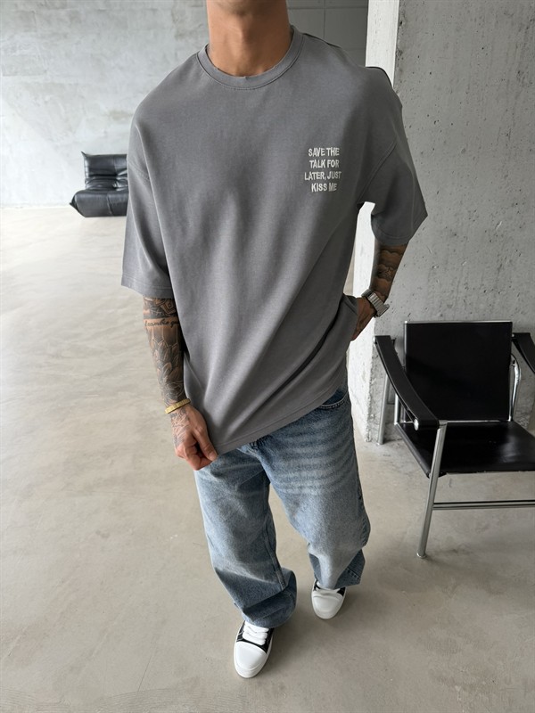 Premium Pacht Detaylı Save The T-Shirt - Gri