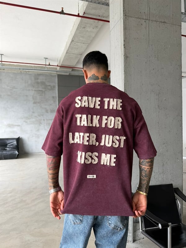 Premium Pacht Detaylı Save The T-Shirt - Bordo