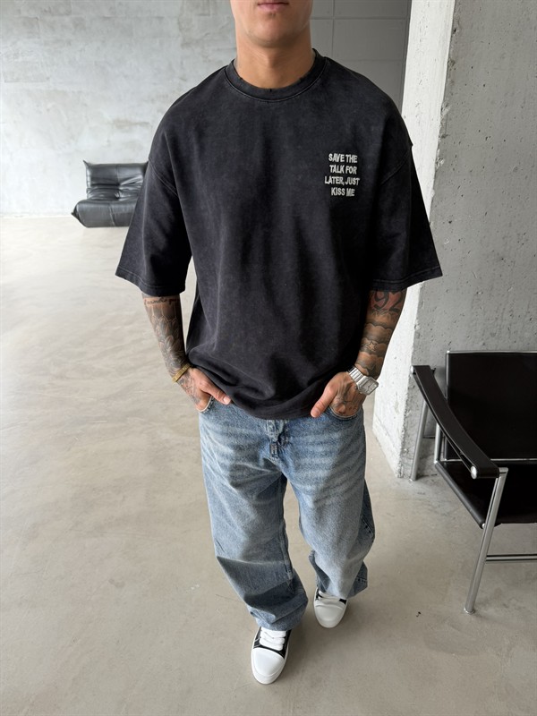 Premium Pacht Detaylı Save The T-Shirt - Siyah