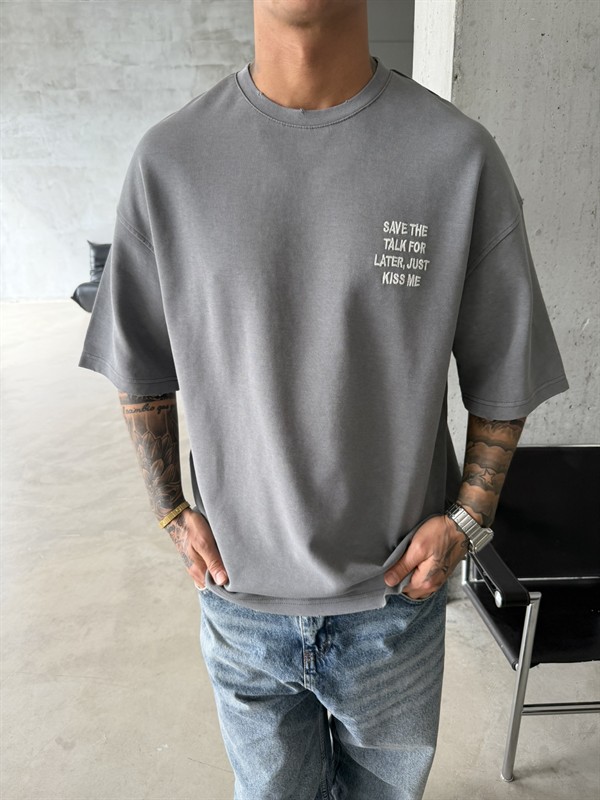 Premium Pacht Detaylı Save The T-Shirt - Gri