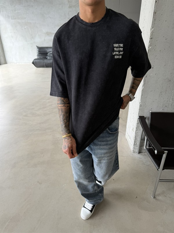 Premium Pacht Detaylı Save The T-Shirt - Siyah