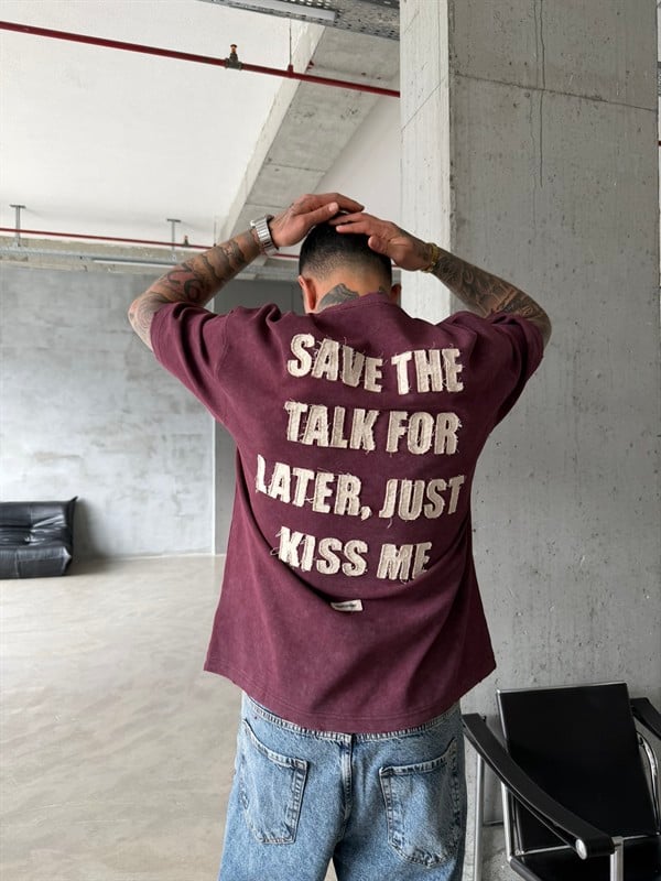 Premium Pacht Detaylı Save The T-Shirt - Bordo
