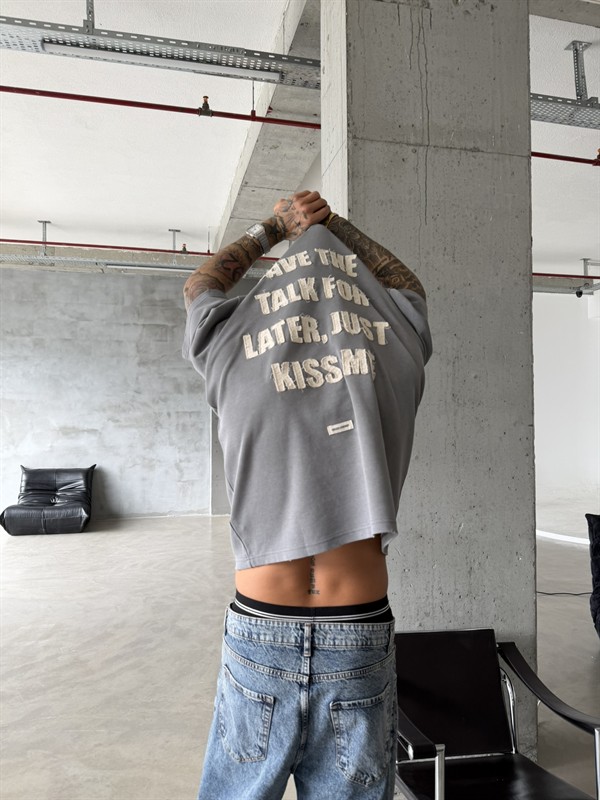 Premium Pacht Detaylı Save The T-Shirt - Gri