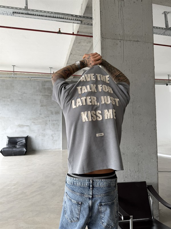 Premium Pacht Detaylı Save The T-Shirt - Gri