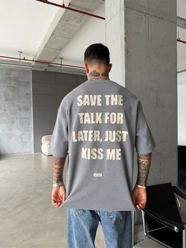 Premium Pacht Detaylı Save The T-Shirt - Gri
