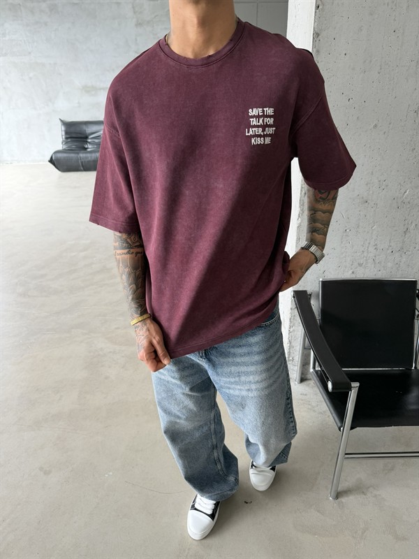 Premium Pacht Detaylı Save The T-Shirt - Bordo
