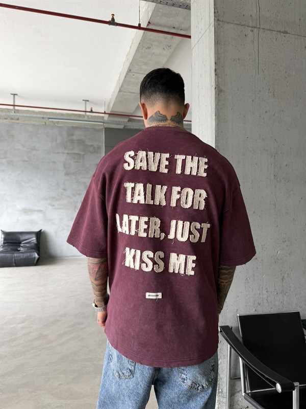 Premium Pacht Detaylı Save The T-Shirt - Bordo