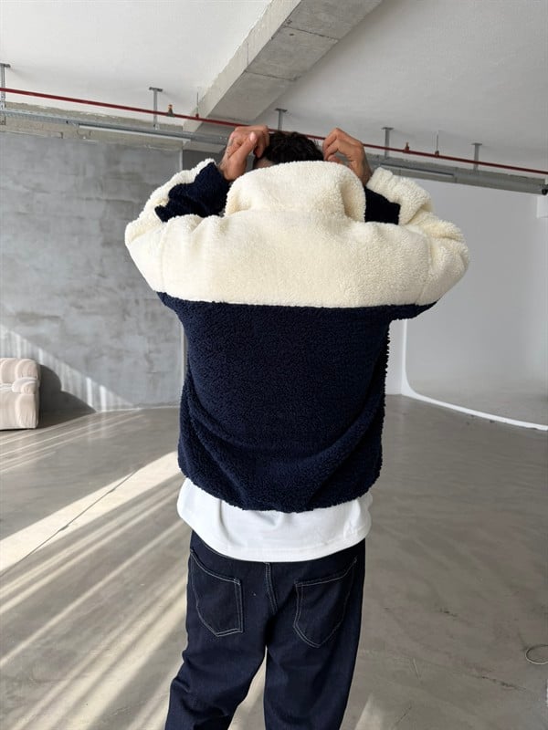 Premium Retro Peluş  Zip Sweat - Lacivert