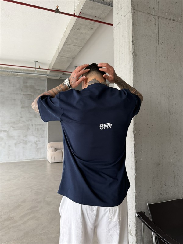 Premium SW Sırt Nakışlı Detaylı T-Shirt-Lacivert