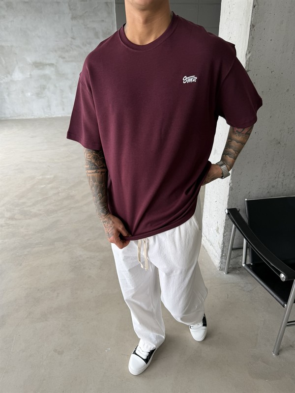 Premium SW Sırt Nakışlı Detaylı T-Shirt-Bordo