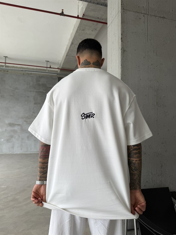 Premium SW Sırt Nakışlı Detaylı T-Shirt-Beyaz