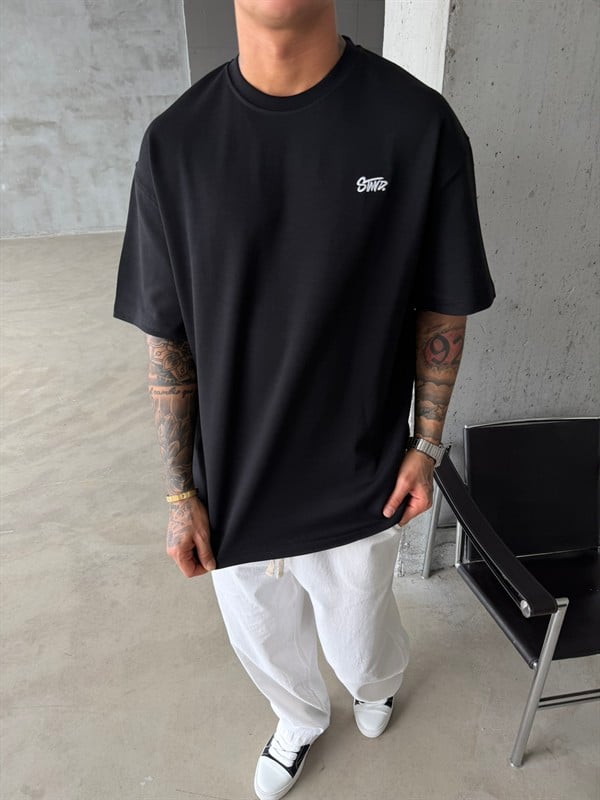 Premium SW Sırt Nakışlı Detaylı T-Shirt-Siyah