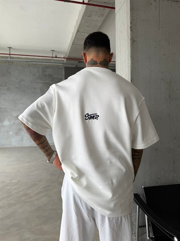 Premium SW Sırt Nakışlı Detaylı T-Shirt-Beyaz