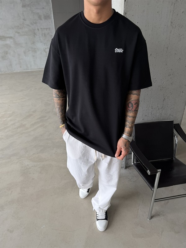 Premium SW Sırt Nakışlı Detaylı T-Shirt-Siyah