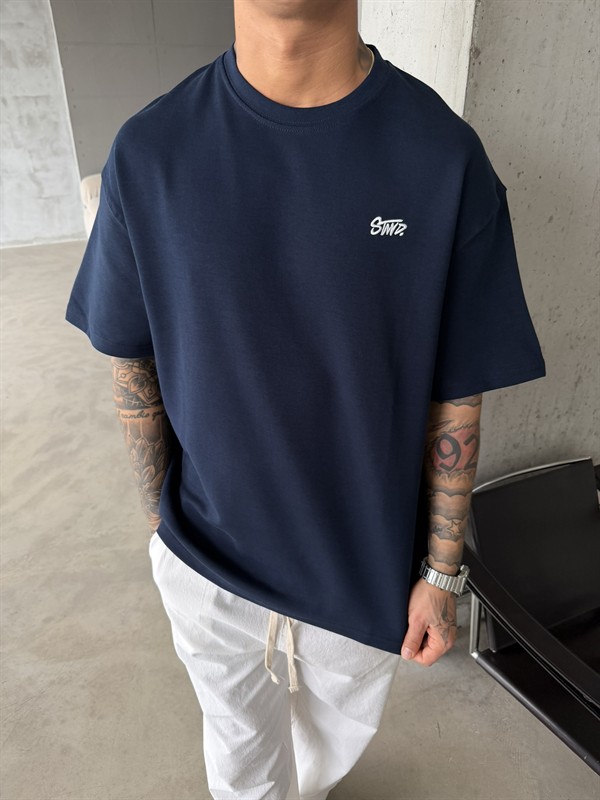 Premium SW Sırt Nakışlı Detaylı T-Shirt-Lacivert