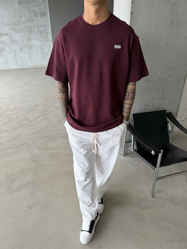 Premium SW Sırt Nakışlı Detaylı T-Shirt-Bordo