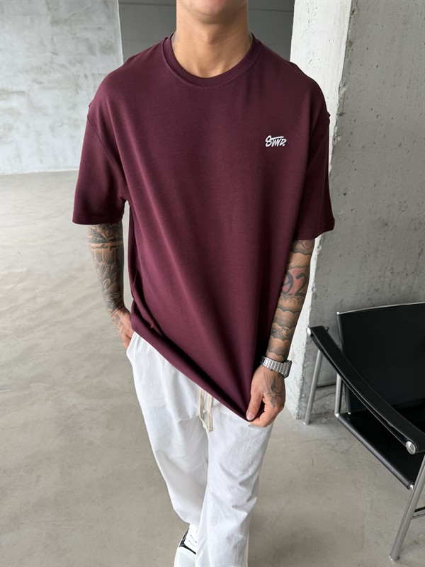 Premium SW Sırt Nakışlı Detaylı T-Shirt-Bordo