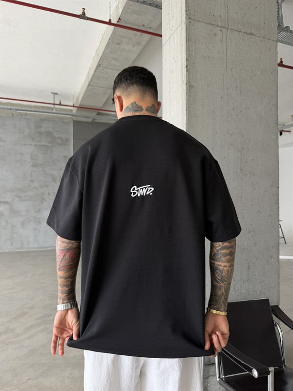 Premium SW Sırt Nakışlı Detaylı T-Shirt-Siyah