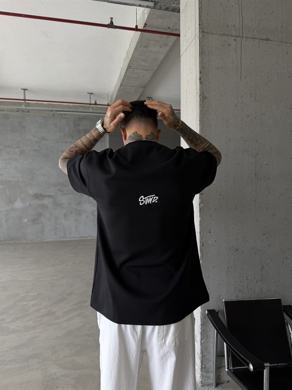 Premium SW Sırt Nakışlı Detaylı T-Shirt-Siyah
