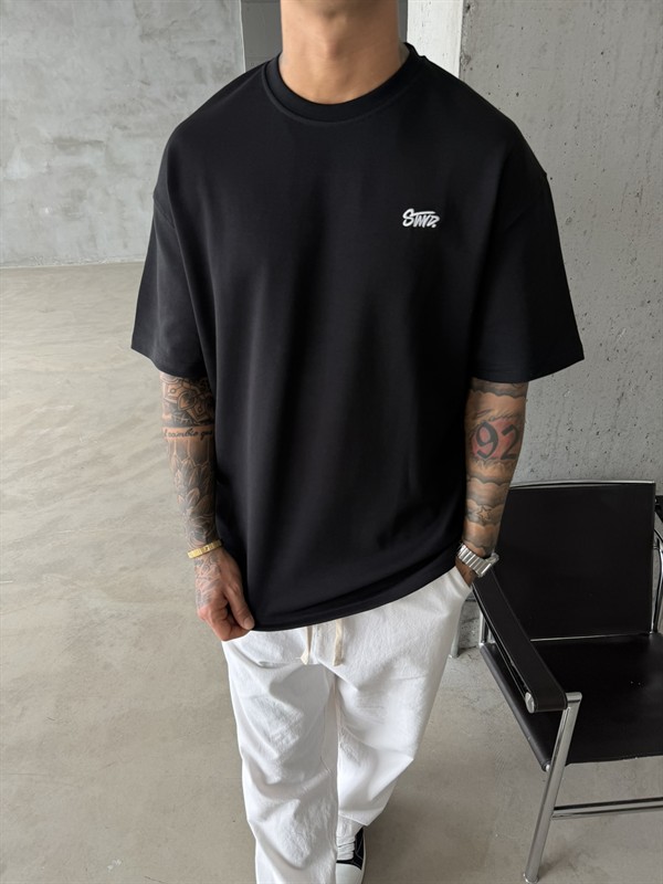 Premium SW Sırt Nakışlı Detaylı T-Shirt-Siyah