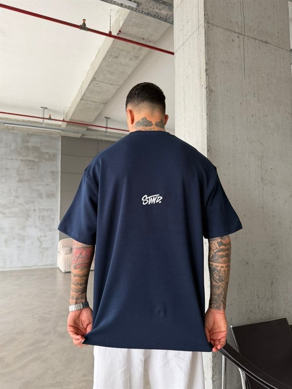 Premium SW Sırt Nakışlı Detaylı T-Shirt-Lacivert