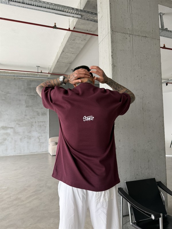 Premium SW Sırt Nakışlı Detaylı T-Shirt-Bordo