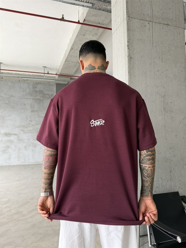 Premium SW Sırt Nakışlı Detaylı T-Shirt-Bordo
