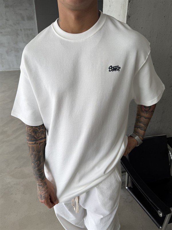 Premium SW Sırt Nakışlı Detaylı T-Shirt-Beyaz