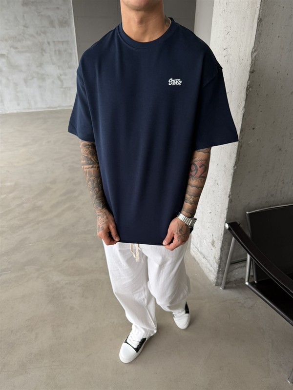 Premium SW Sırt Nakışlı Detaylı T-Shirt-Lacivert