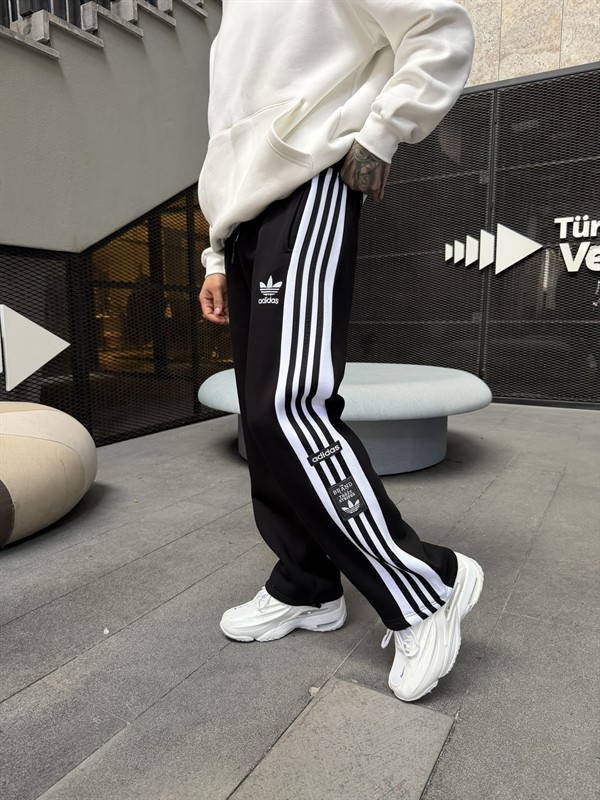 Premium Üç Cizgili Baggy Eşofman - Siyah