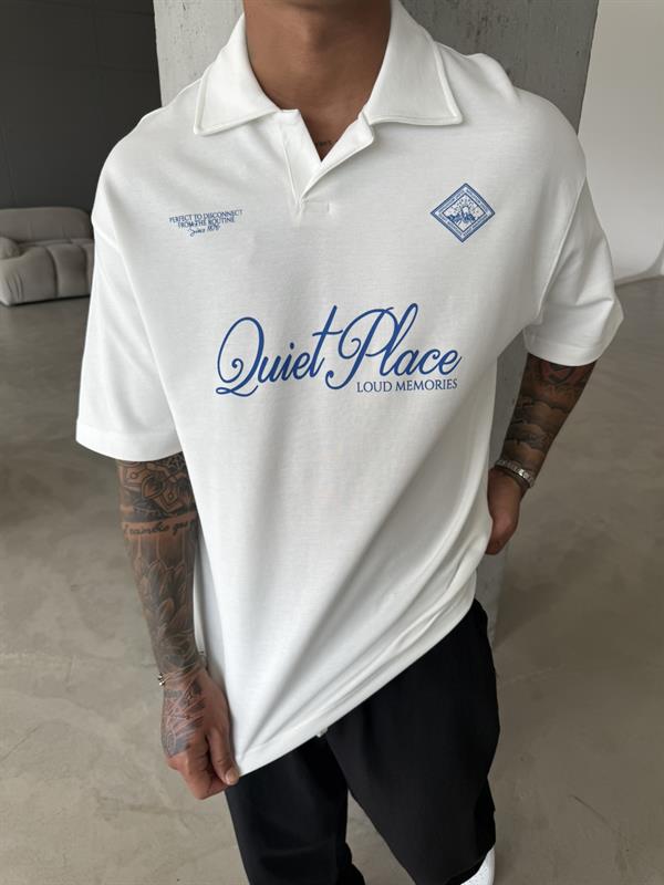 Quit Place Polo Yaka T-Shrit - Beyaz