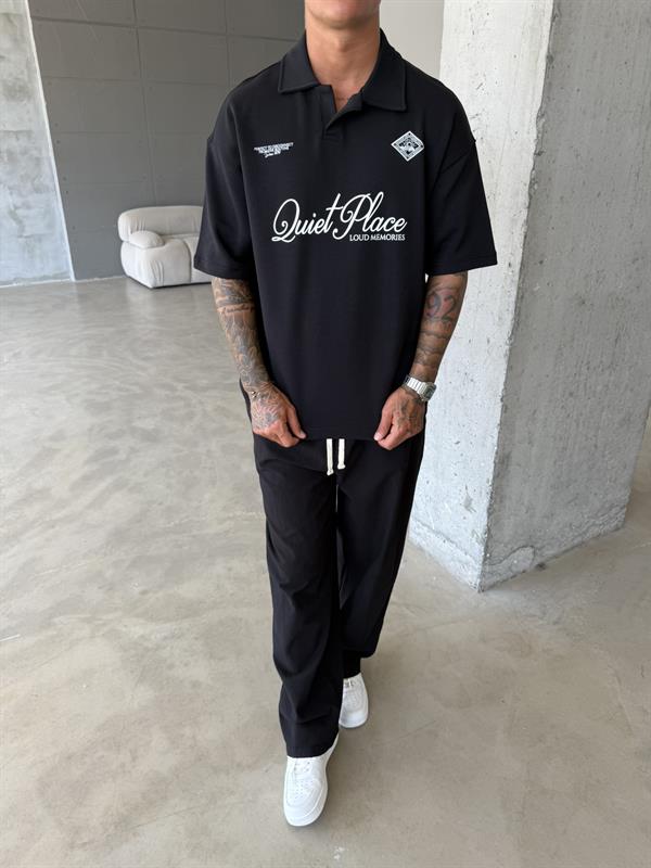 Quit Place Polo Yaka T-Shrit - Siyah