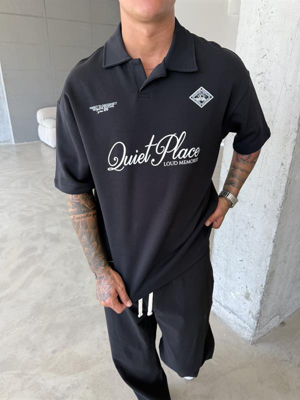 Quit Place Polo Yaka T-Shrit - Siyah
