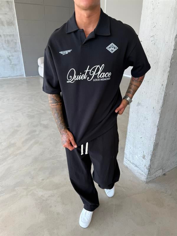 Quit Place Polo Yaka T-Shrit - Siyah