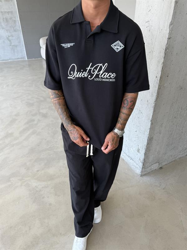 Quit Place Polo Yaka T-Shrit - Siyah