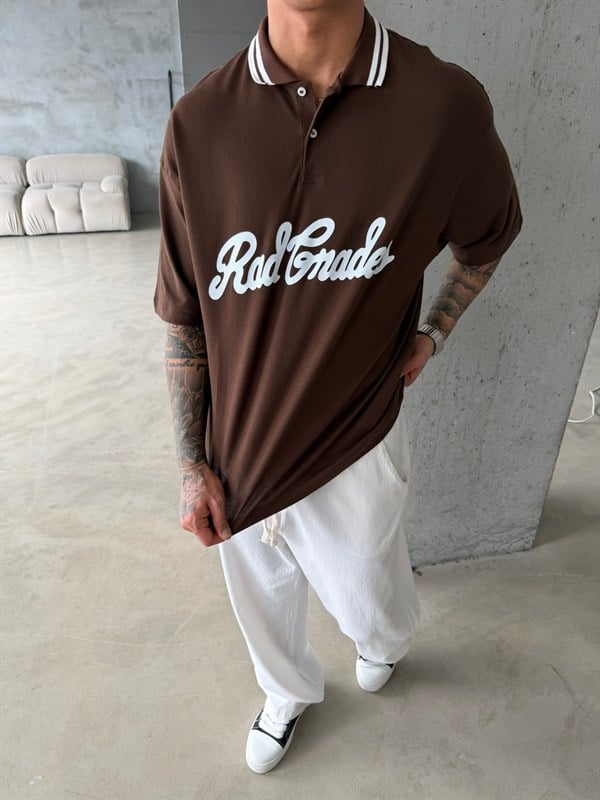 Rad Gnades Baskılı Polo Yaka T-Shirt - Kahve